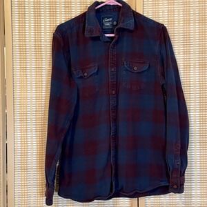 Grayers‎ Heritage Men's M Blue Burgundy Plaid Button Up Flannel Western Preppy